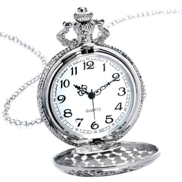 JewelryWe Montre Gousset Homme Vintage: Montre de Poche à Quartz Rétro avec Décor de Cheval Sculpté Index Chiffres Arabes - Collier Montre Pendentif Fantaisie Cadeau Anniversaire Fête des Pères