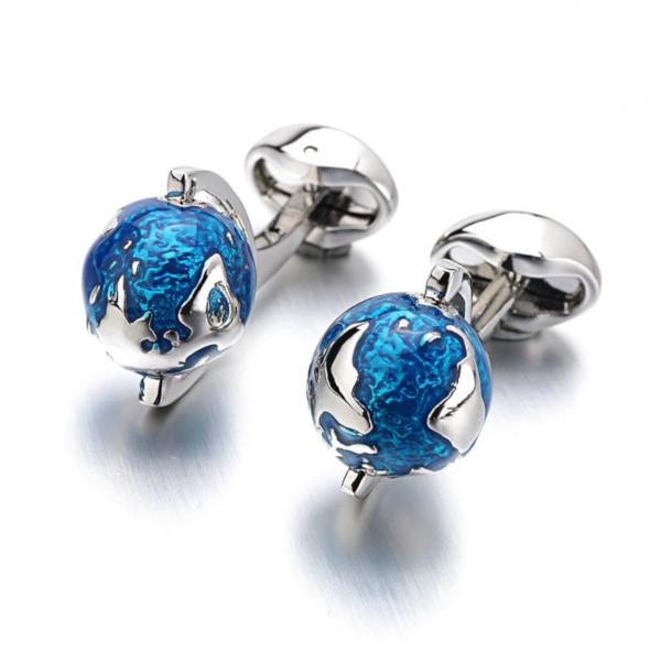 Boutons De Manchette - Modèle Globe Blue - Neuf Avec étiquettes - Marque Edelmanchet