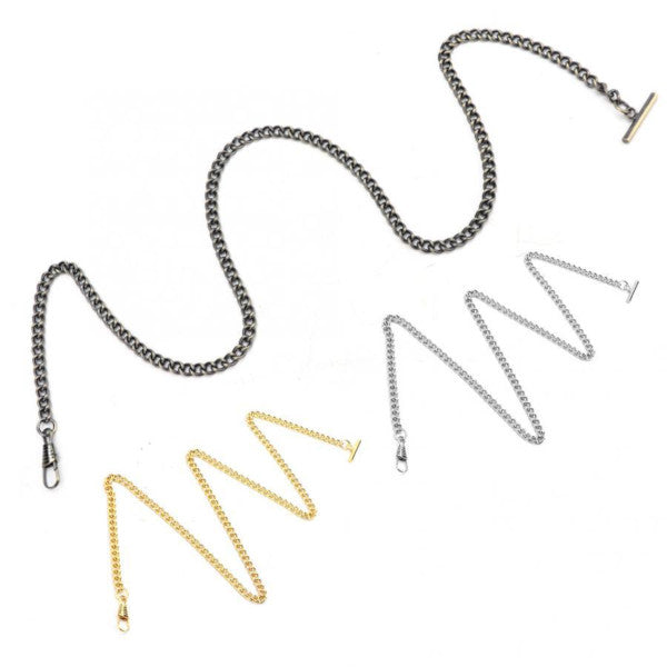 Chaîne Pour Montre à Gousset - Maille Carrée En Métal Inoxydable Argenté, Occasion