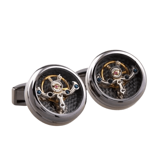 Boutons De Manchette Tourbillon En Titane Gris - Mécanisme De Montre Apparent - Marque Tony & Paul - Neuf Avec étiquettes
